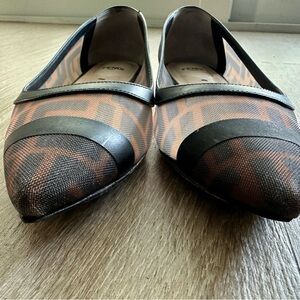 Fendi Women's Technical Mesh Vitello FF Flat 38.5 Tobacco Moro Black